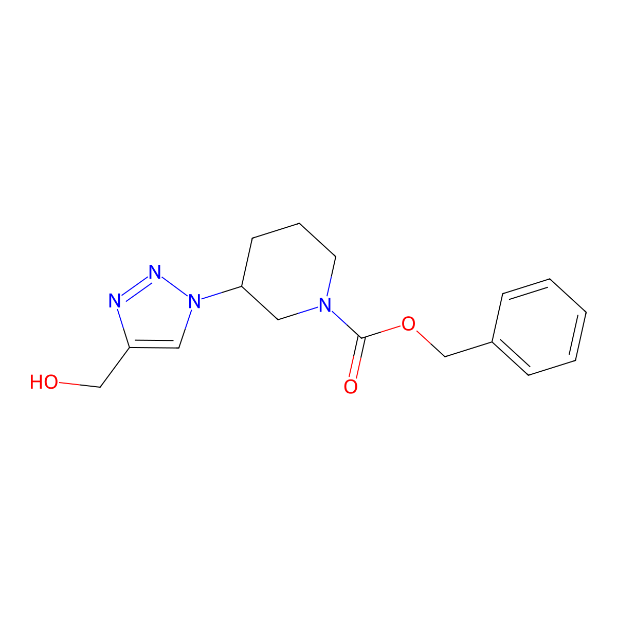 benzyl 3-[4-(hydroxymethyl)-1H-1,2,3-triazol-1-yl]piperidine-1-carboxylate molecular structure, CAS 2680849-35-6