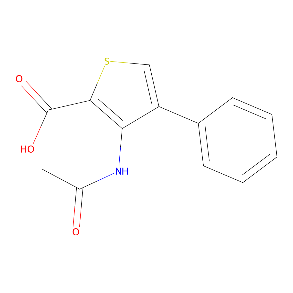 3-Acetamido-4-phenylthiophene-2-carboxylic acid molecular structure, CAS 2680849-39-0