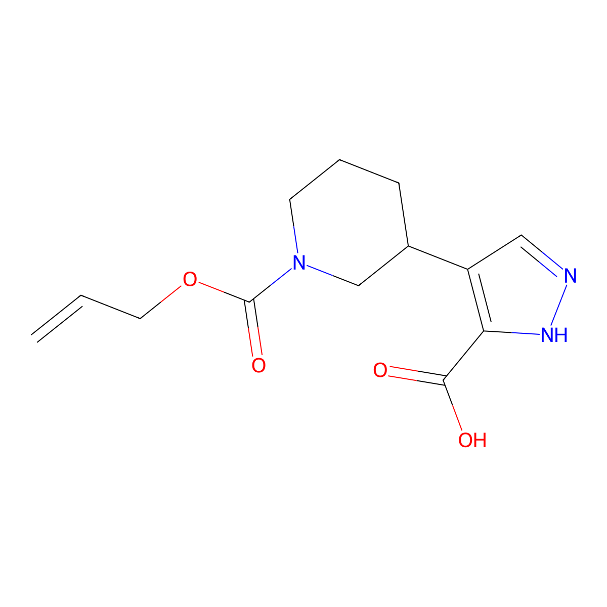 4-{1-[(prop-2-en-1-yloxy)carbonyl]piperidin-3-yl}-1H-pyrazole-5-carboxylic acid molecular structure, CAS 2680849-47-0