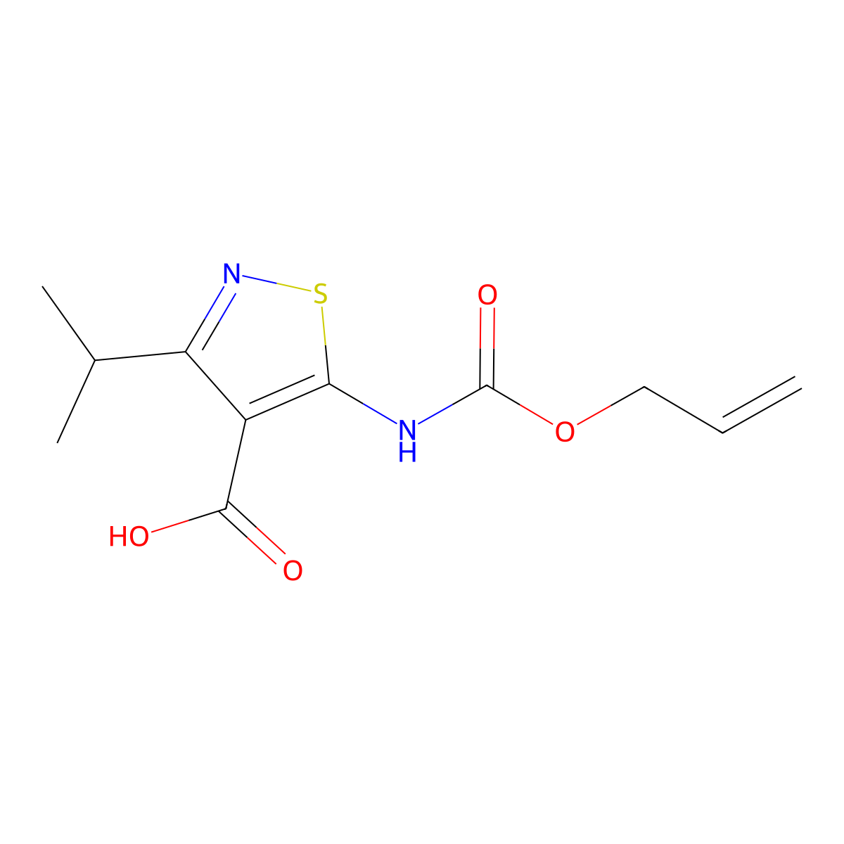 5-{[(Prop-2-en-1-yloxy)carbonyl]amino}-3-(propan-2-yl)-1,2-thiazole-4-carboxylic acid molecular structure, CAS 2680849-63-0