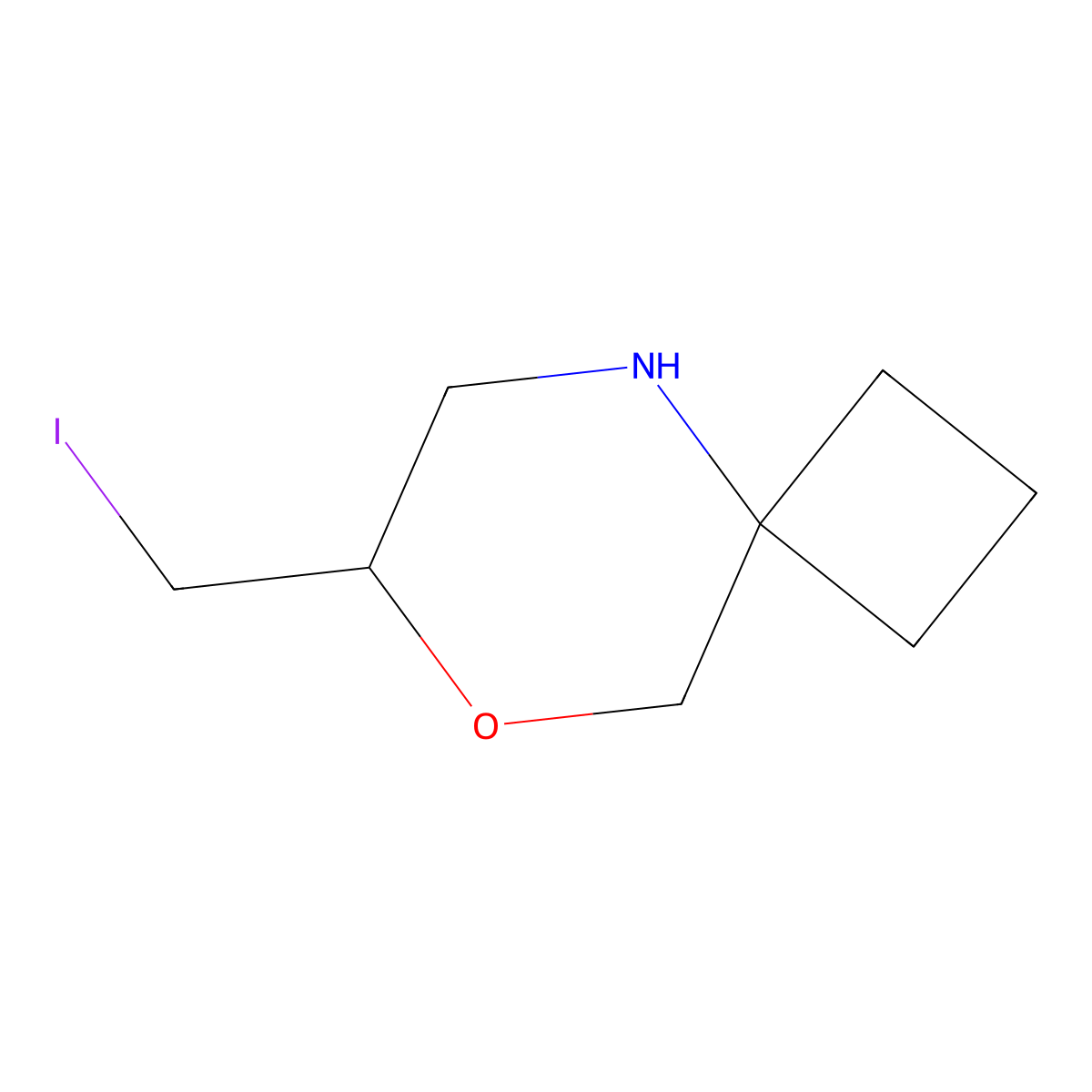 7-(Iodomethyl)-8-oxa-5-azaspiro[3.5]nonane molecular structure, CAS 2680849-92-5