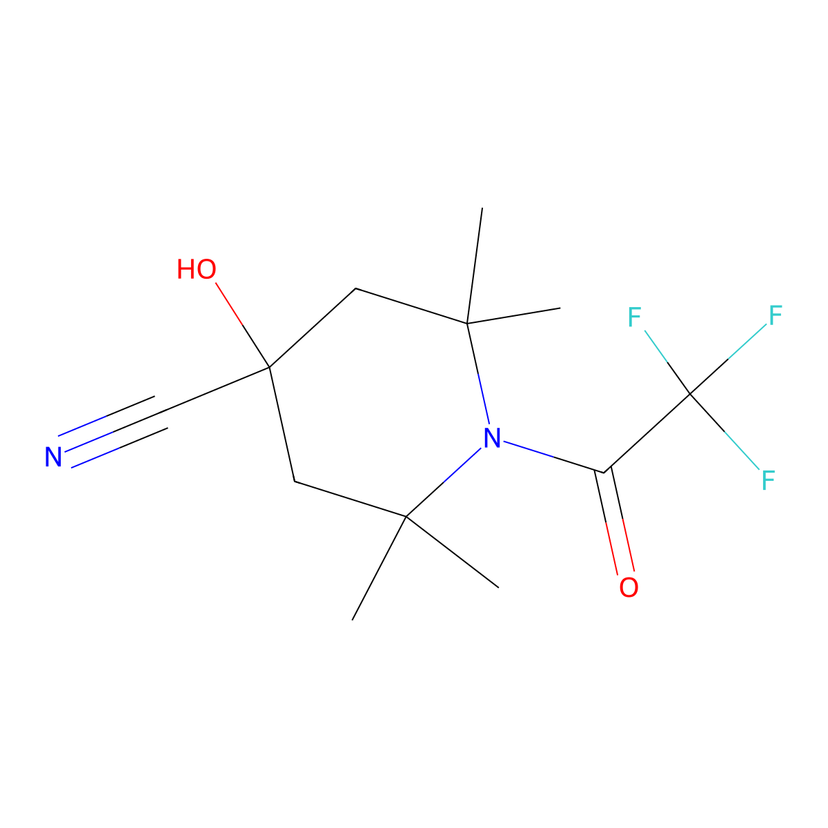 4-Hydroxy-2,2,6,6-tetramethyl-1-(2,2,2-trifluoroacetyl)piperidine-4-carbonitrile molecular structure, CAS 2680849-96-9