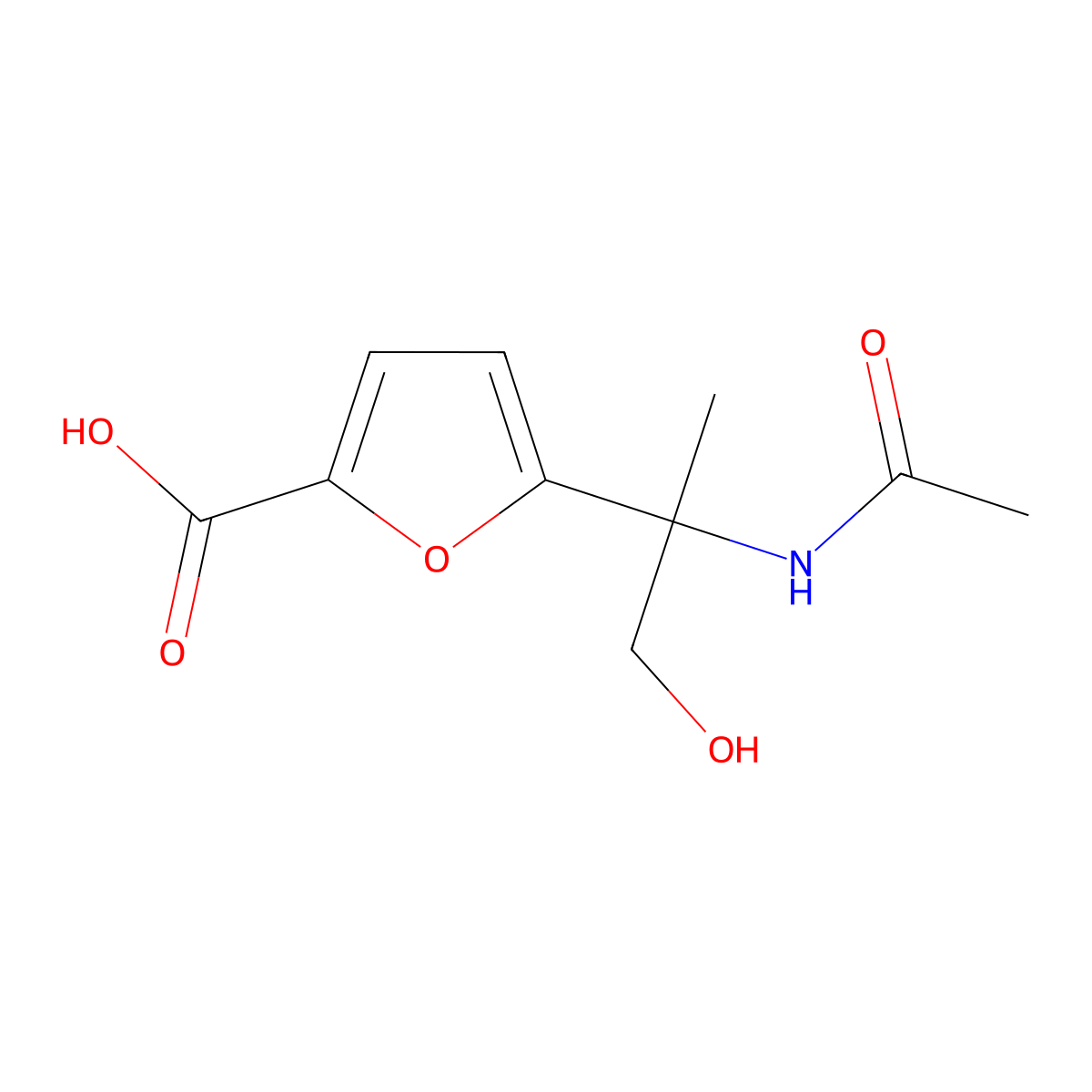 5-(2-Acetamido-1-hydroxypropan-2-yl)furan-2-carboxylic acid molecular structure, CAS 2680850-04-6