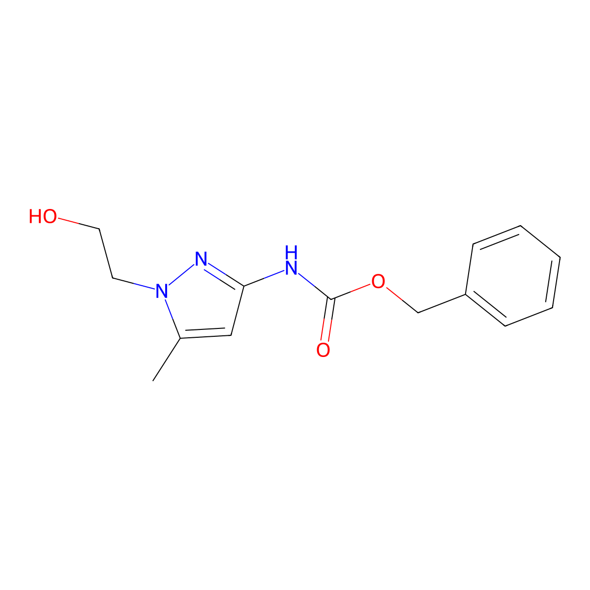 benzyl N-[1-(2-hydroxyethyl)-5-methyl-1H-pyrazol-3-yl]carbamate molecular structure, CAS 2680850-12-6