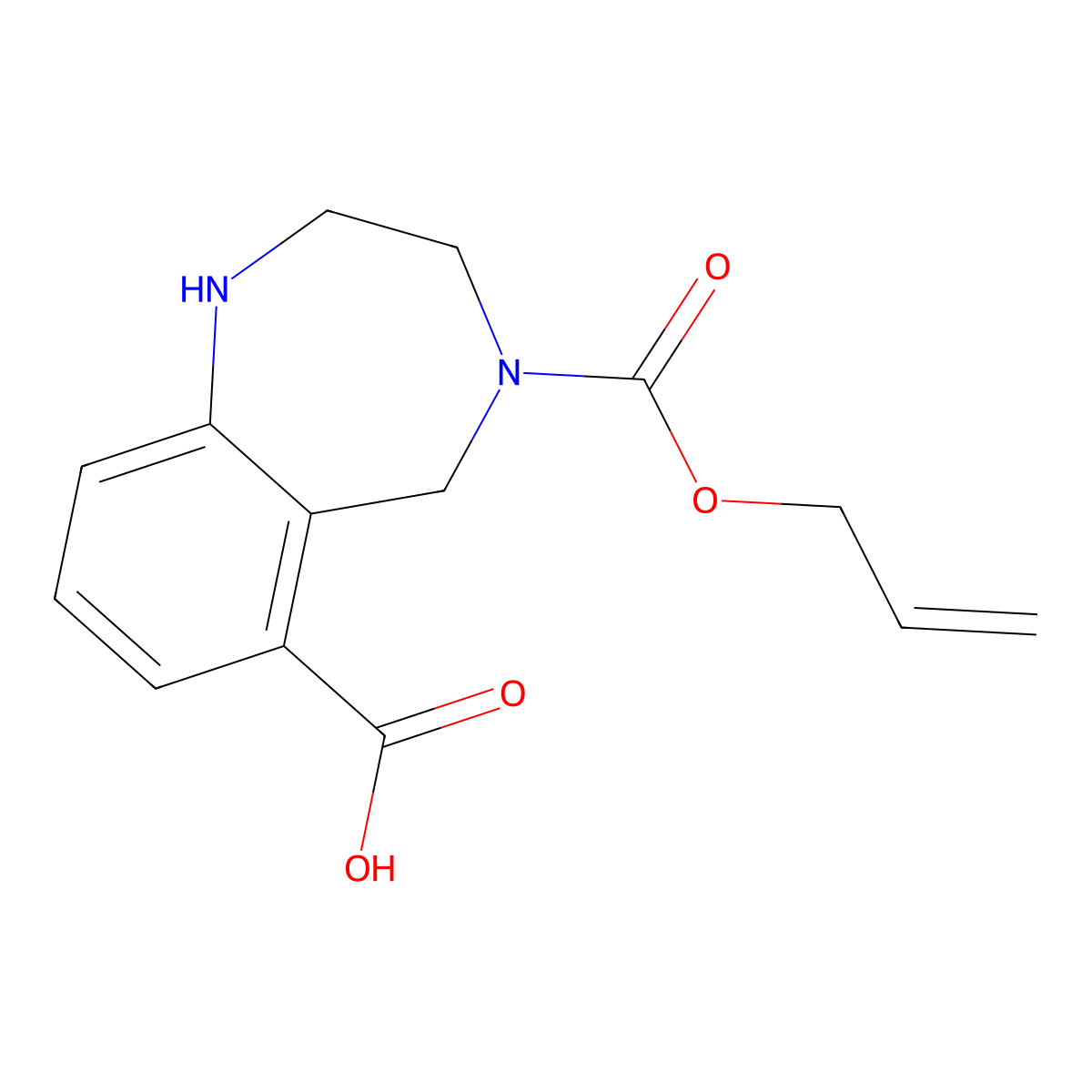 4-[(prop-2-en-1-yloxy)carbonyl]-2,3,4,5-tetrahydro-1H-1,4-benzodiazepine-6-carboxylic acid molecular structure, CAS 2680850-29-5