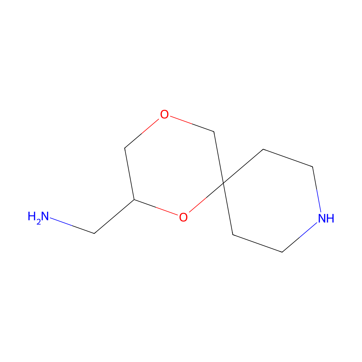1-{1,4-Dioxa-9-azaspiro[5.5]undecan-2-yl}methanamine molecular structure, CAS 2680850-32-0