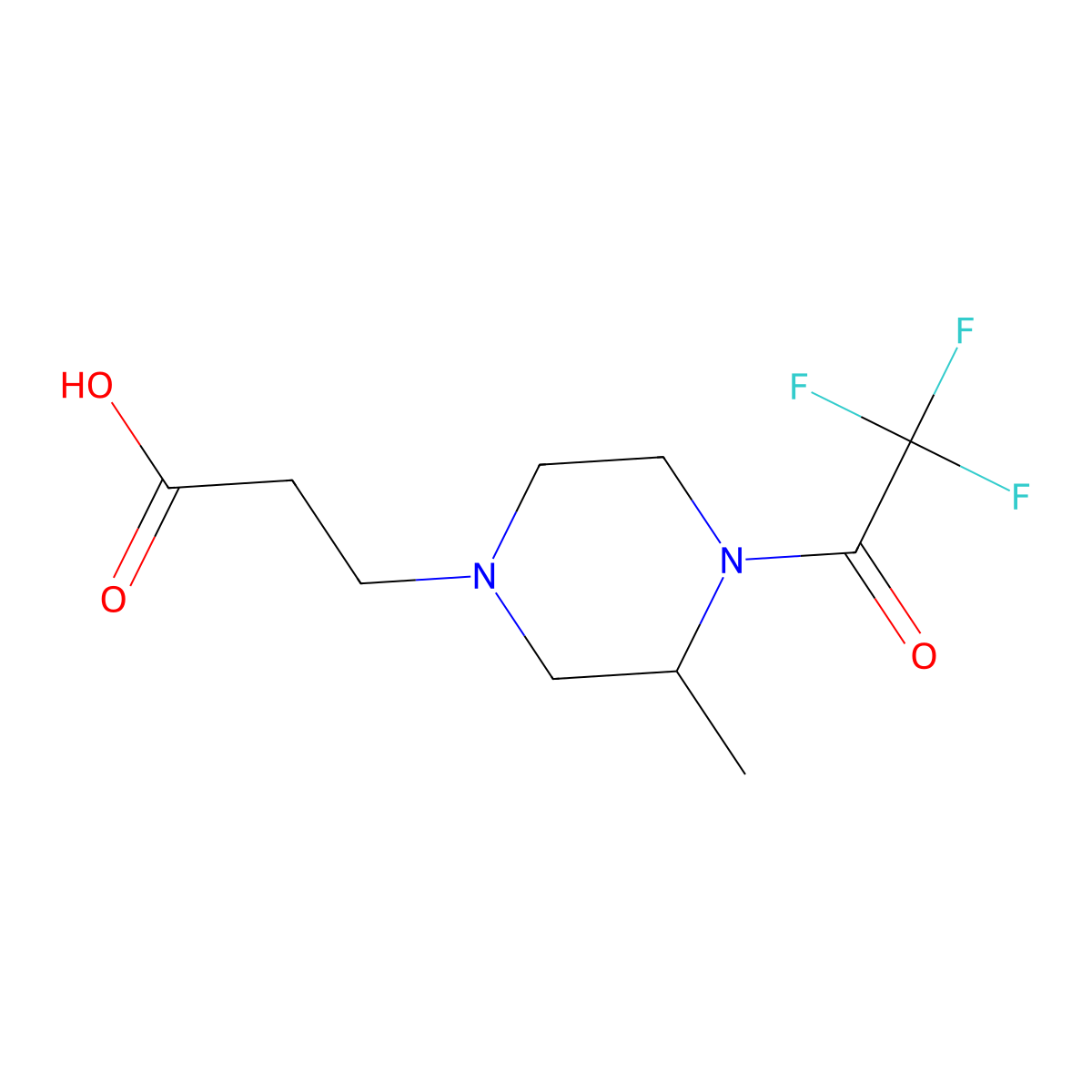 3-[3-Methyl-4-(2,2,2-trifluoroacetyl)piperazin-1-yl]propanoic acid molecular structure, CAS 2680850-50-2