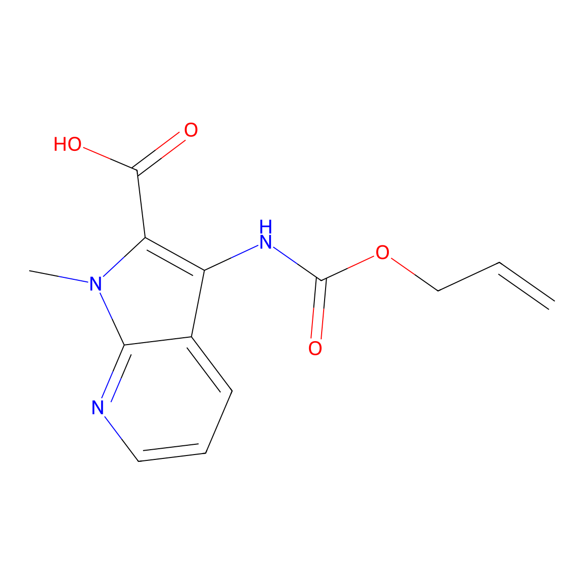 1-methyl-3-{[(prop-2-en-1-yloxy)carbonyl]amino}-1H-pyrrolo[2,3-b]pyridine-2-carboxylic acid molecular structure, CAS 2680850-56-8