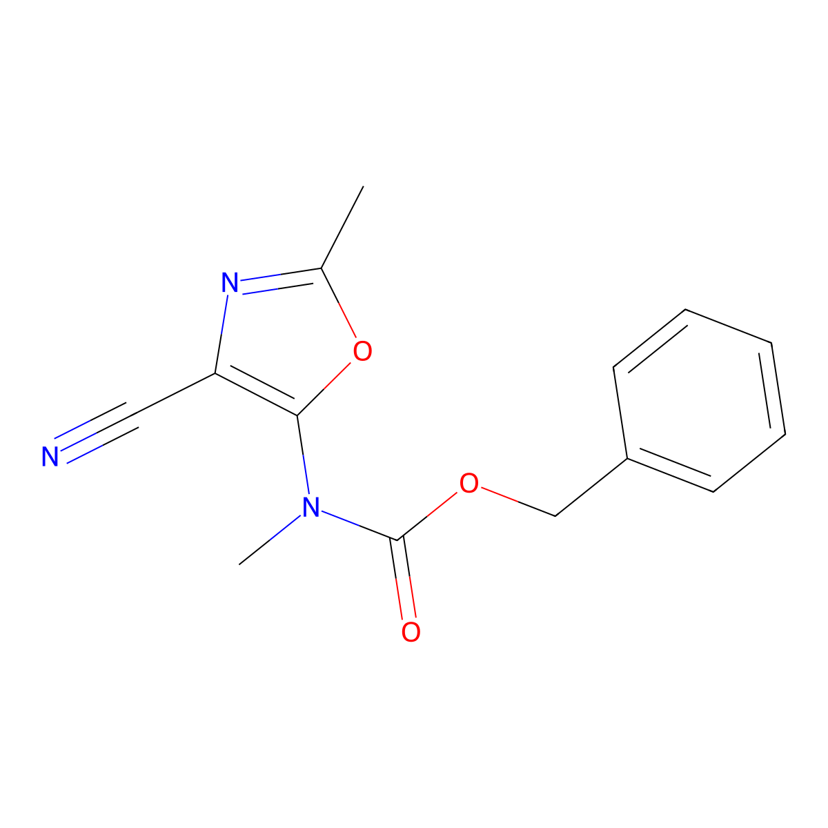 benzyl N-(4-cyano-2-methyl-1,3-oxazol-5-yl)-N-methylcarbamate molecular structure, CAS 2680850-58-0