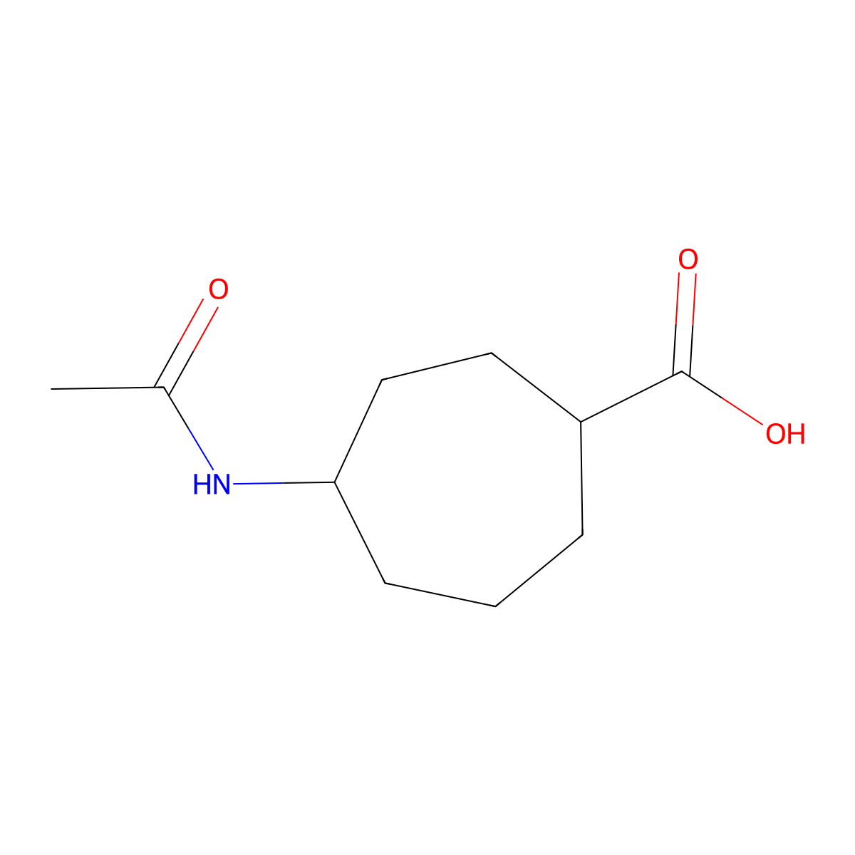 4-Acetamidocycloheptane-1-carboxylic acid molecular structure, CAS 2680850-61-5