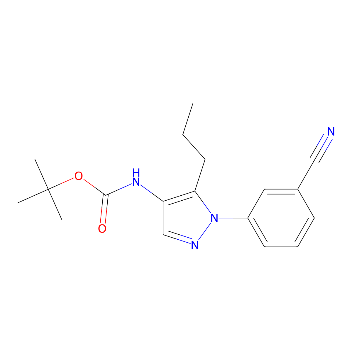 tert-butyl N-[1-(3-cyanophenyl)-5-propyl-1H-pyrazol-4-yl]carbamate molecular structure, CAS 2680850-71-7