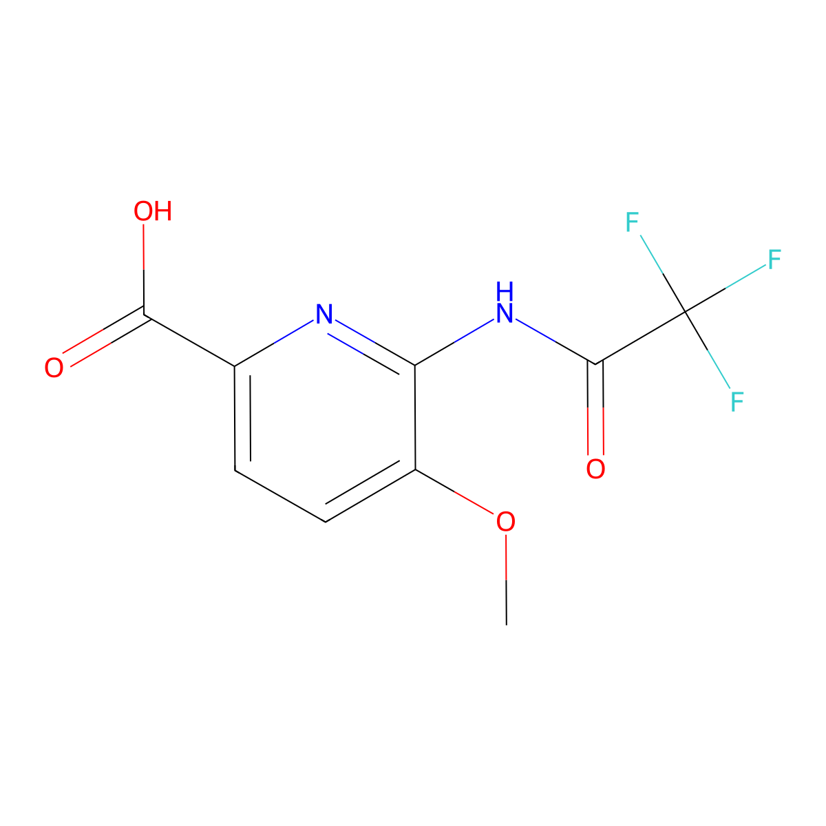 5-Methoxy-6-(2,2,2-trifluoroacetamido)pyridine-2-carboxylic acid molecular structure, CAS 2680850-76-2