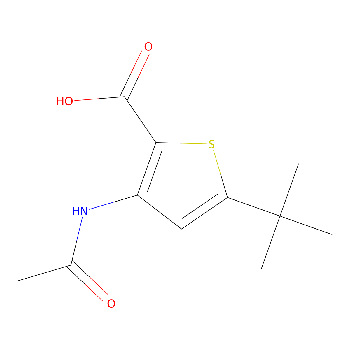 5-Tert-butyl-3-acetamidothiophene-2-carboxylic acid molecular structure, CAS 2680850-84-2