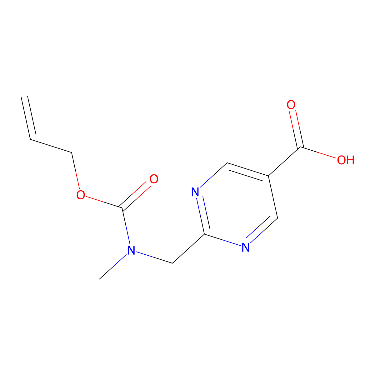 2-({Methyl[(prop-2-en-1-yloxy)carbonyl]amino}methyl)pyrimidine-5-carboxylic acid molecular structure, CAS 2680850-85-3