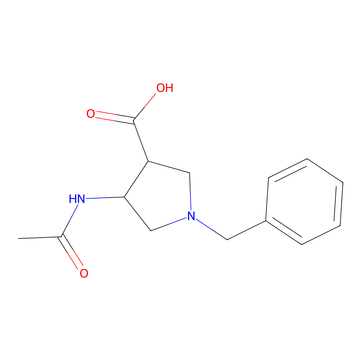 1-Benzyl-4-acetamidopyrrolidine-3-carboxylic acid molecular structure, CAS 2680850-89-7