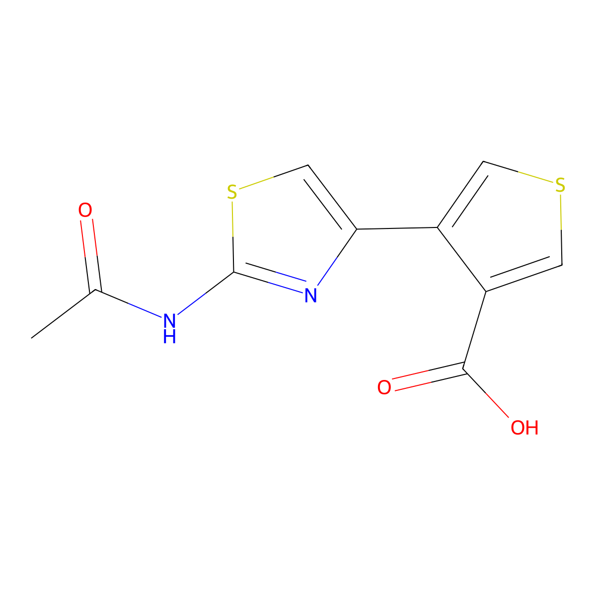 4-(2-Acetamido-1,3-thiazol-4-yl)thiophene-3-carboxylic acid molecular structure, CAS 2680850-93-3