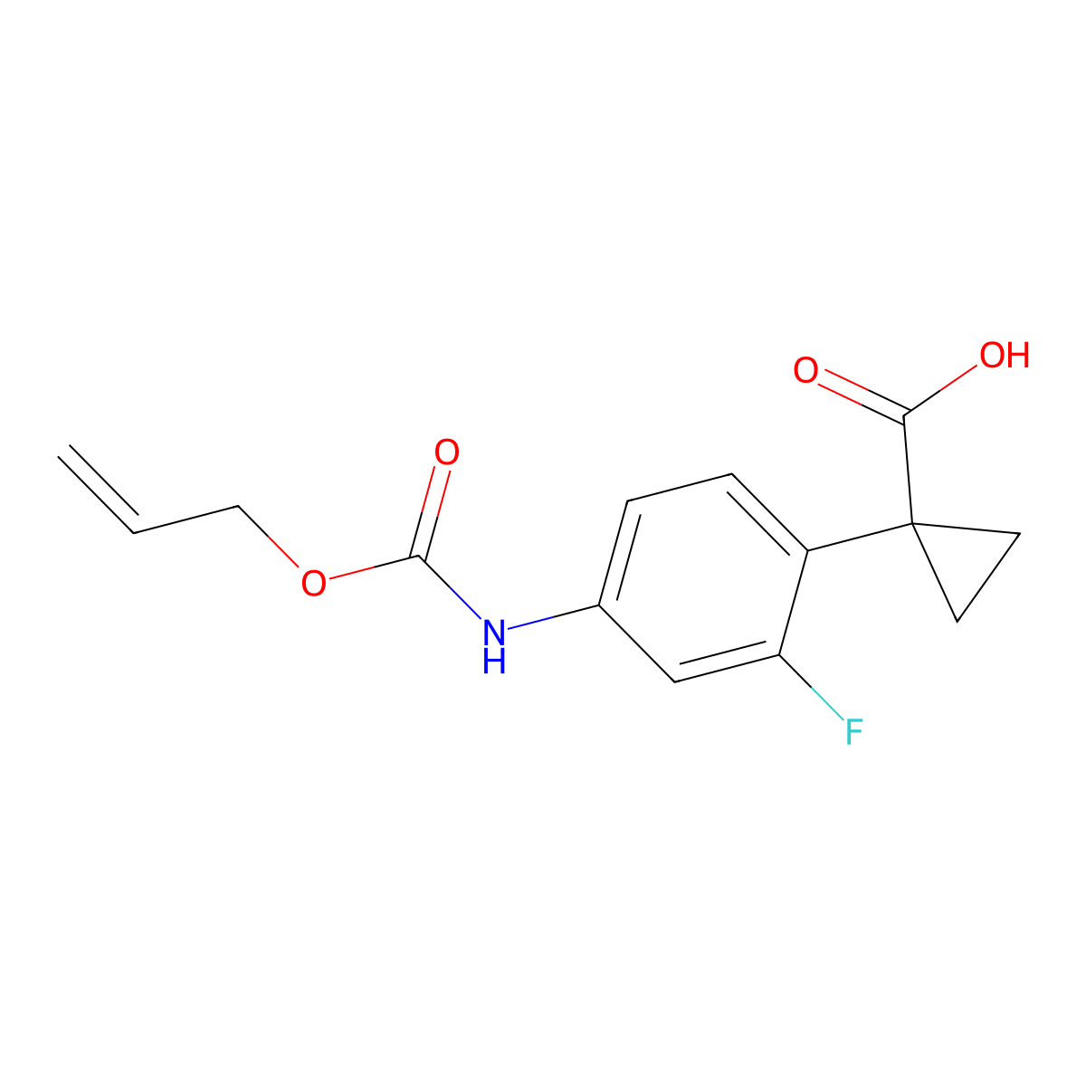 1-(2-Fluoro-4-{[(prop-2-en-1-yloxy)carbonyl]amino}phenyl)cyclopropane-1-carboxylic acid molecular structure, CAS 2680850-99-9