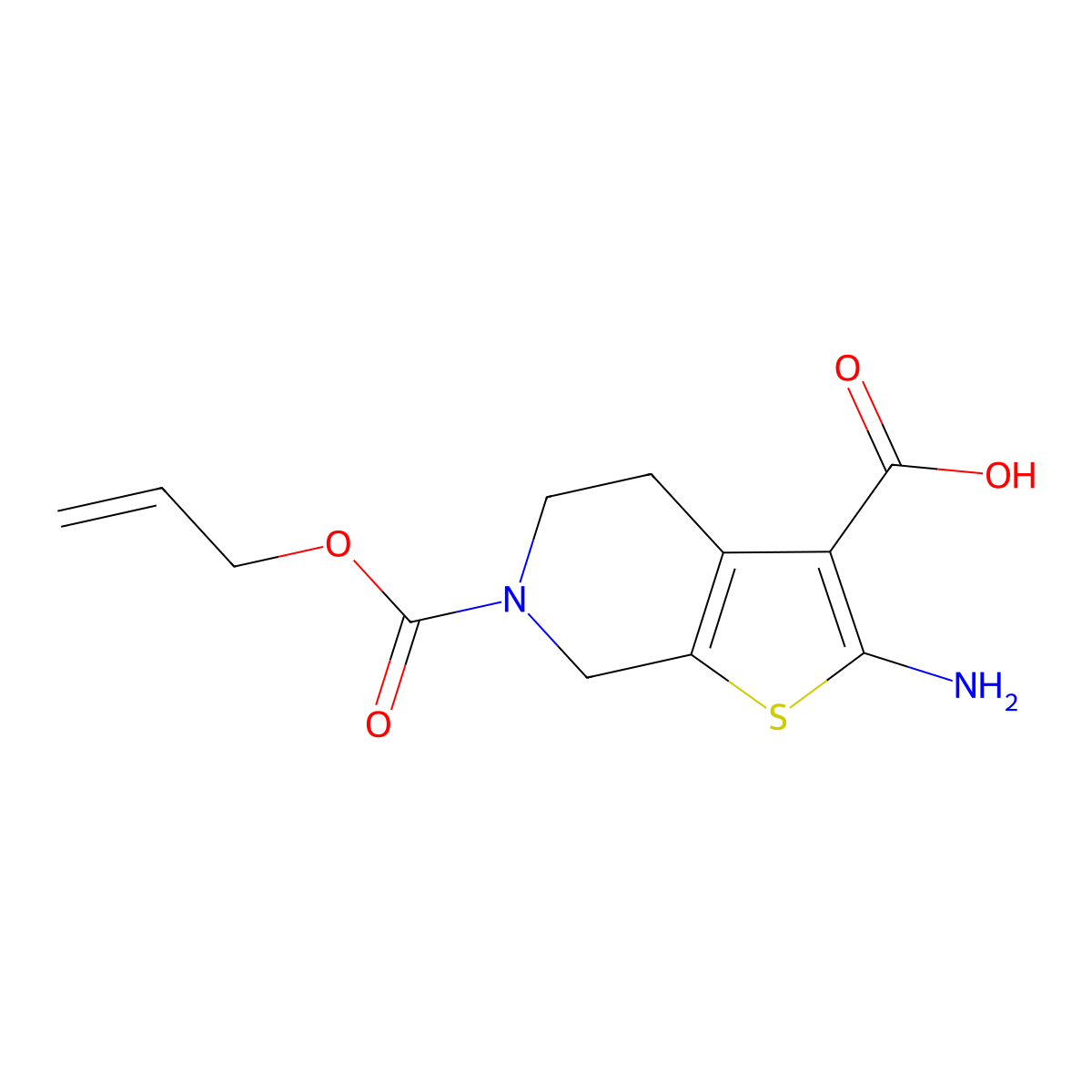 2-amino-6-[(prop-2-en-1-yloxy)carbonyl]-4H,5H,6H,7H-thieno[2,3-c]pyridine-3-carboxylic acid molecular structure, CAS 2680851-06-1