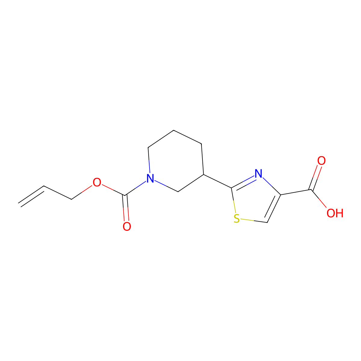 2-{1-[(Prop-2-en-1-yloxy)carbonyl]piperidin-3-yl}-1,3-thiazole-4-carboxylic acid molecular structure, CAS 2680851-30-1