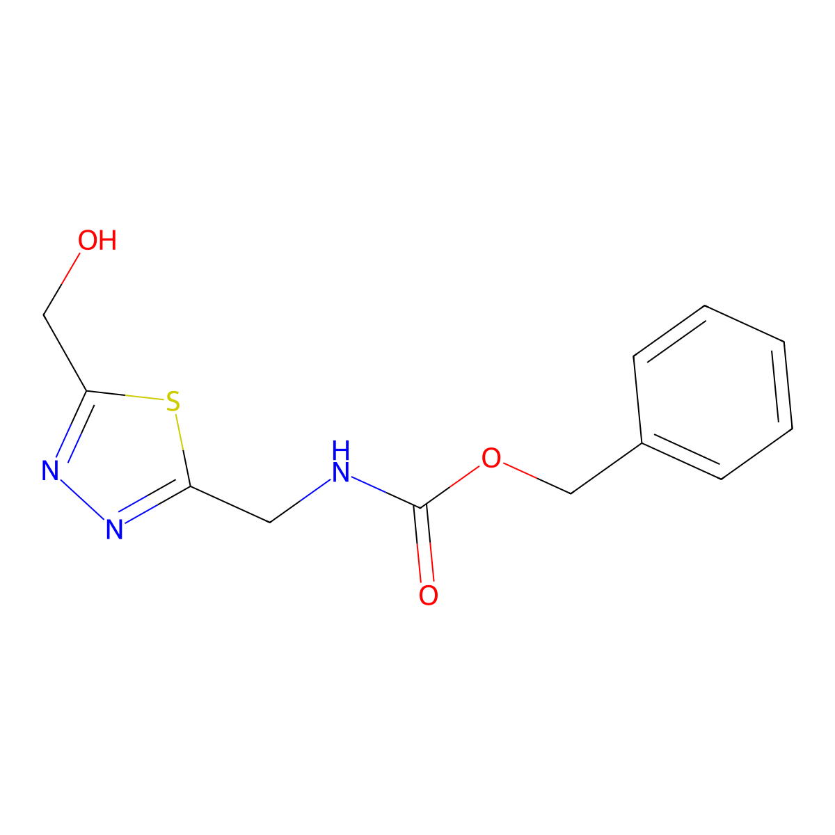 benzyl N-{[5-(hydroxymethyl)-1,3,4-thiadiazol-2-yl]methyl}carbamate molecular structure, CAS 2680851-36-7