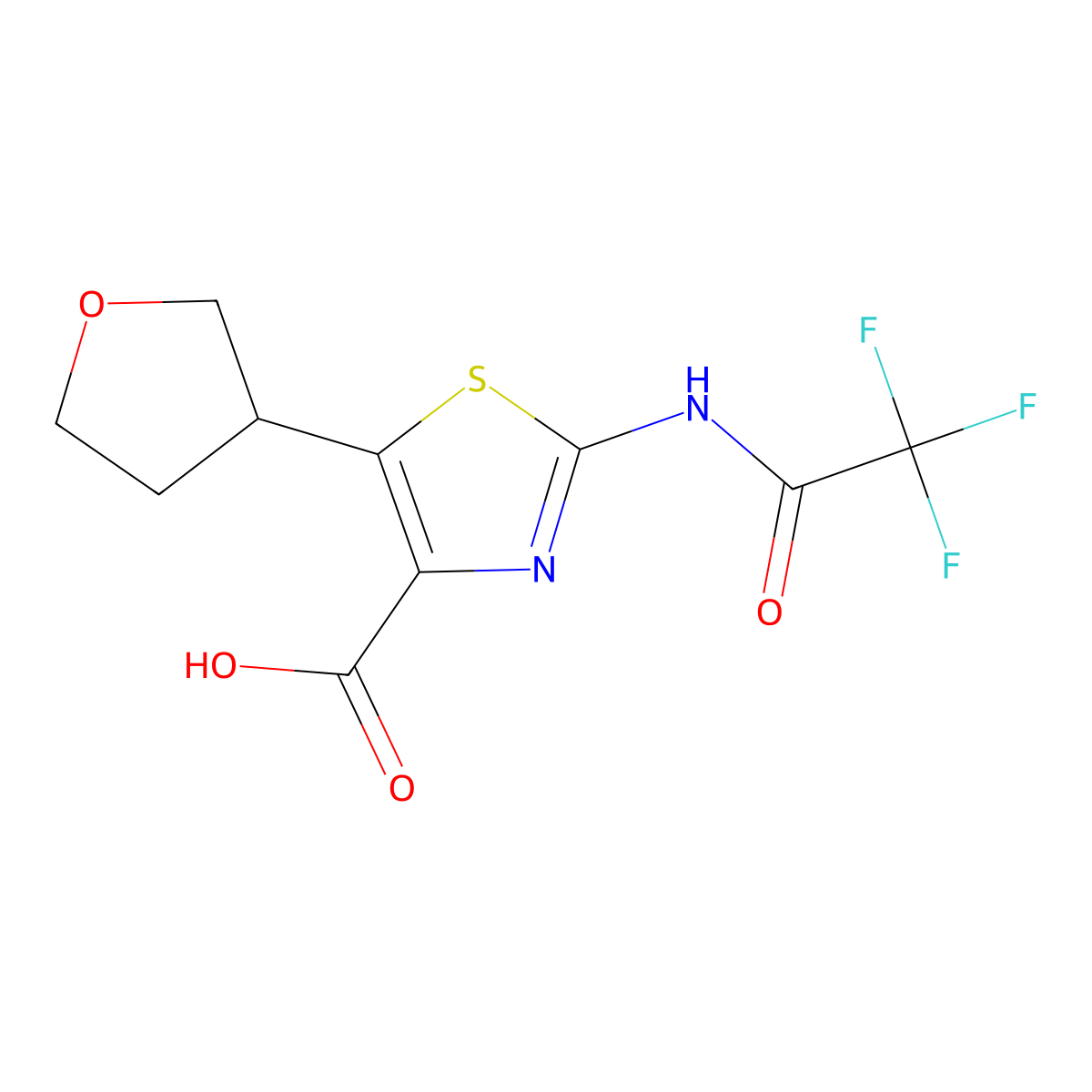 5-(Oxolan-3-yl)-2-(2,2,2-trifluoroacetamido)-1,3-thiazole-4-carboxylic acid molecular structure, CAS 2680851-37-8