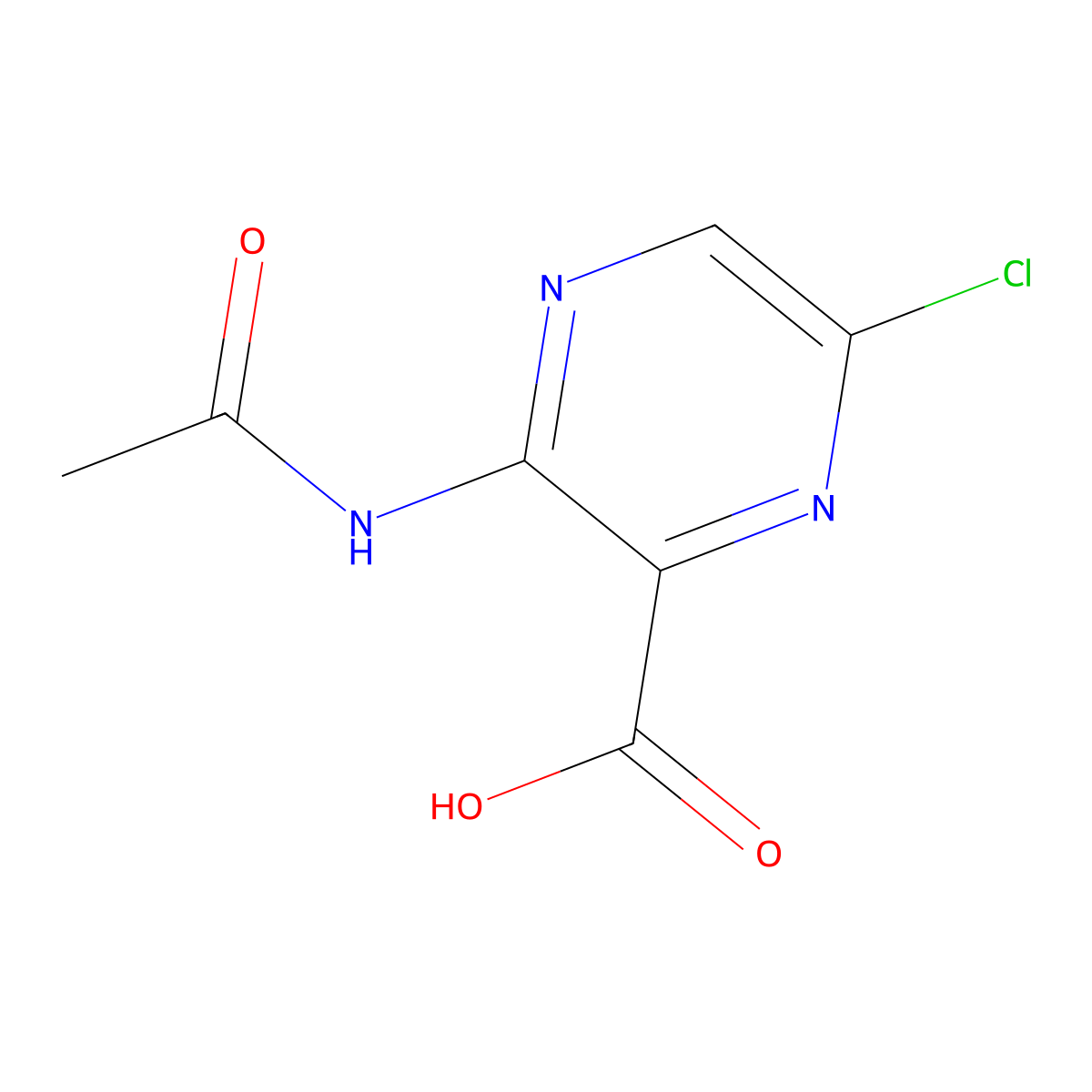 6-Chloro-3-acetamidopyrazine-2-carboxylic acid molecular structure, CAS 2680851-43-6