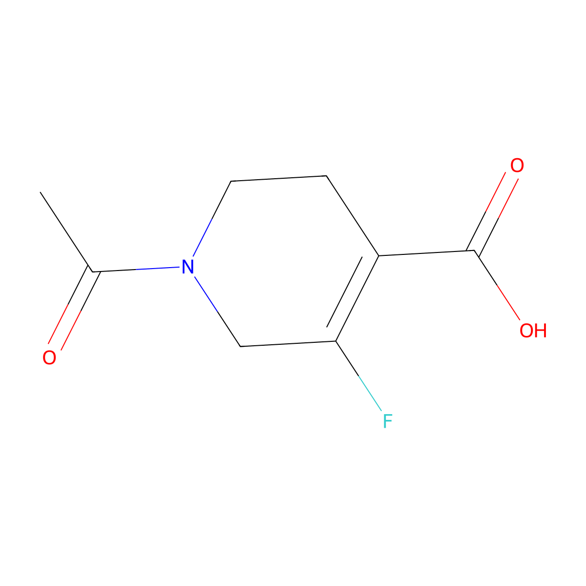 1-Acetyl-5-fluoro-1,2,3,6-tetrahydropyridine-4-carboxylic acid molecular structure, CAS 2680851-64-1