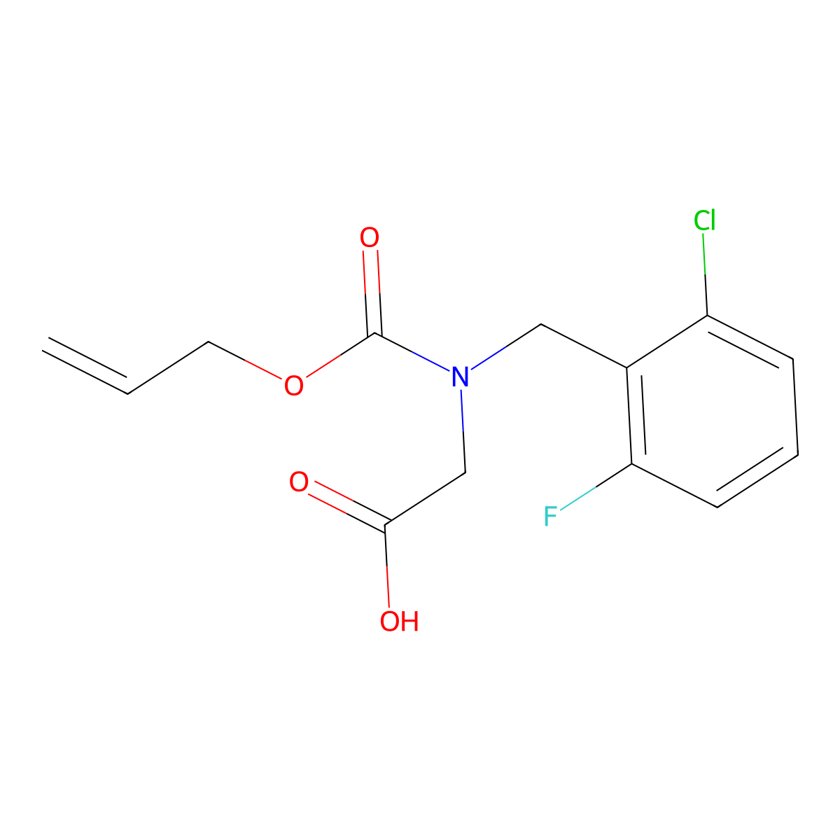 2-{[(2-Chloro-6-fluorophenyl)methyl][(prop-2-en-1-yloxy)carbonyl]amino}acetic acid molecular structure, CAS 2680851-71-0