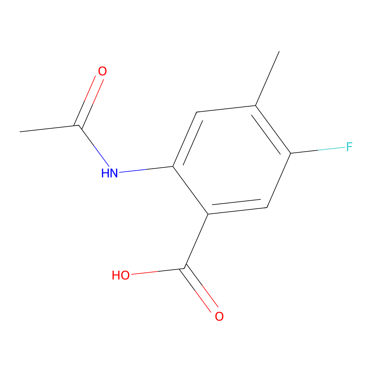 2-Acetamido-5-fluoro-4-methylbenzoic acid molecular structure, CAS 2680851-86-7