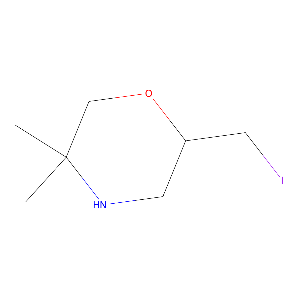 2-(Iodomethyl)-5,5-dimethylmorpholine molecular structure, CAS 2680852-00-8