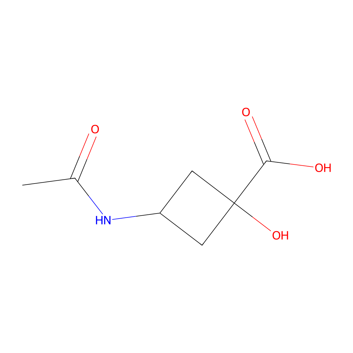 3-Acetamido-1-hydroxycyclobutane-1-carboxylic acid molecular structure, CAS 2680852-03-1