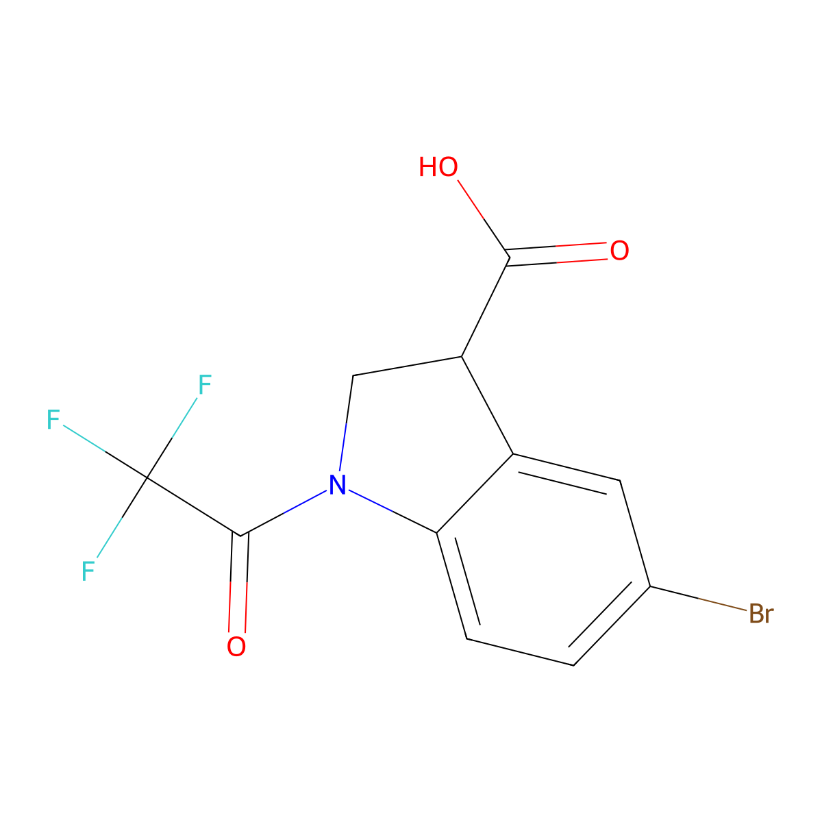 5-bromo-1-(2,2,2-trifluoroacetyl)-2,3-dihydro-1H-indole-3-carboxylic acid molecular structure, CAS 2680852-16-6