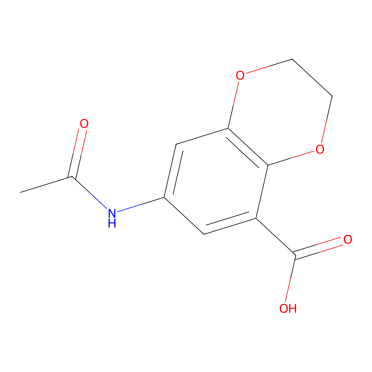 7-Acetamido-2,3-dihydro-1,4-benzodioxine-5-carboxylic acid molecular structure, CAS 2680852-22-4