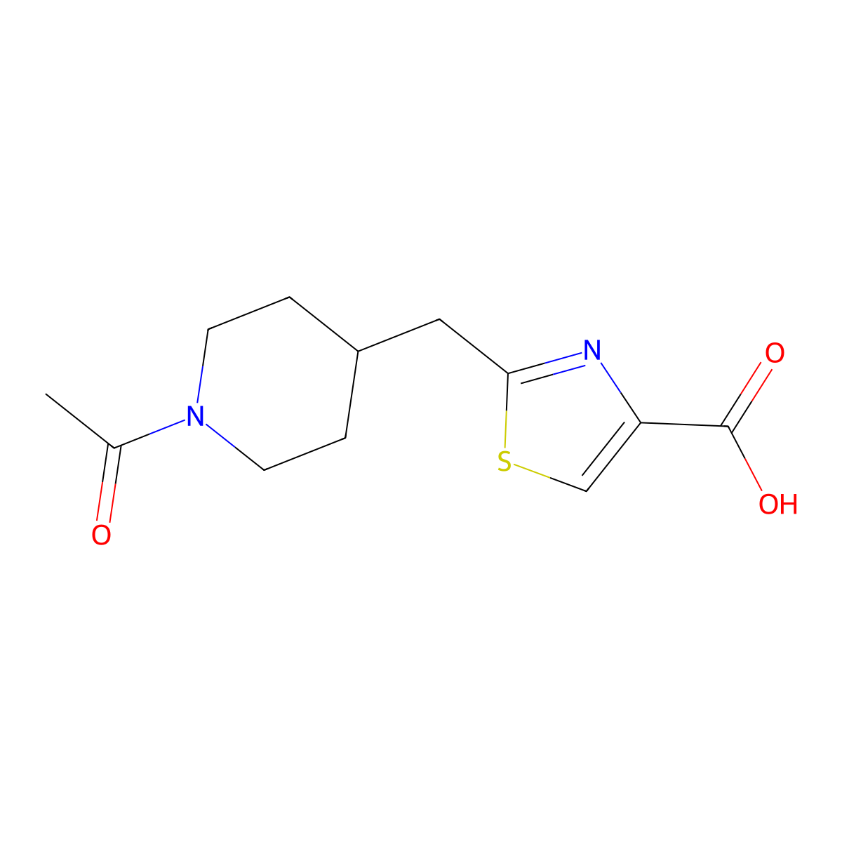 2-[(1-Acetylpiperidin-4-yl)methyl]-1,3-thiazole-4-carboxylic acid molecular structure, CAS 2680852-41-7