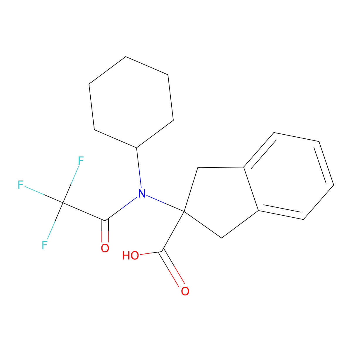 2-(N-cyclohexyl-2,2,2-trifluoroacetamido)-2,3-dihydro-1H-indene-2-carboxylic acid molecular structure, CAS 2680852-43-9