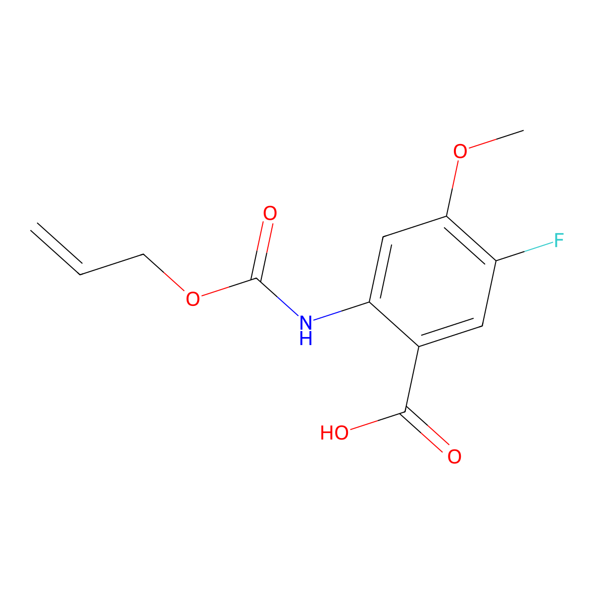 5-Fluoro-4-methoxy-2-{[(prop-2-en-1-yloxy)carbonyl]amino}benzoic acid molecular structure, CAS 2680852-50-8