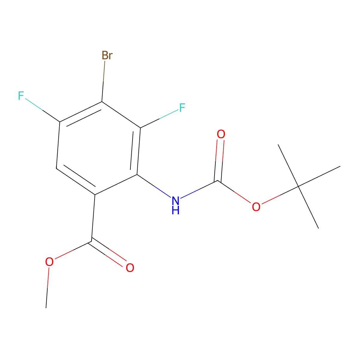 Methyl 4-bromo-2-{[(tert-butoxy)carbonyl]amino}-3,5-difluorobenzoate molecular structure, CAS 2680852-59-7