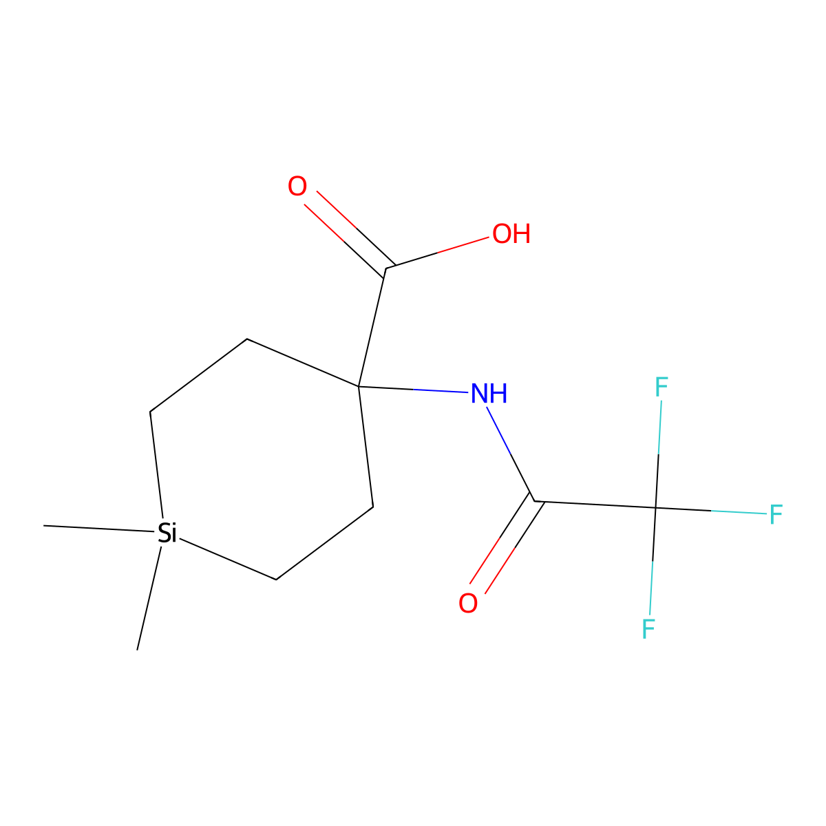 1,1-Dimethyl-4-(2,2,2-trifluoroacetamido)silinane-4-carboxylic acid molecular structure, CAS 2680852-63-3