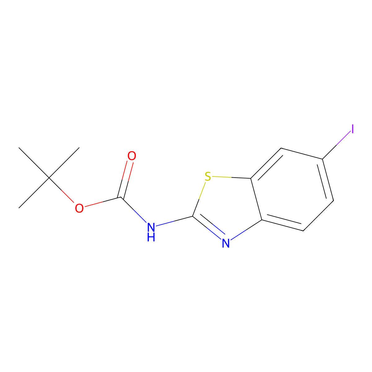 tert-butyl N-(6-iodo-1,3-benzothiazol-2-yl)carbamate molecular structure, CAS 2680852-92-8