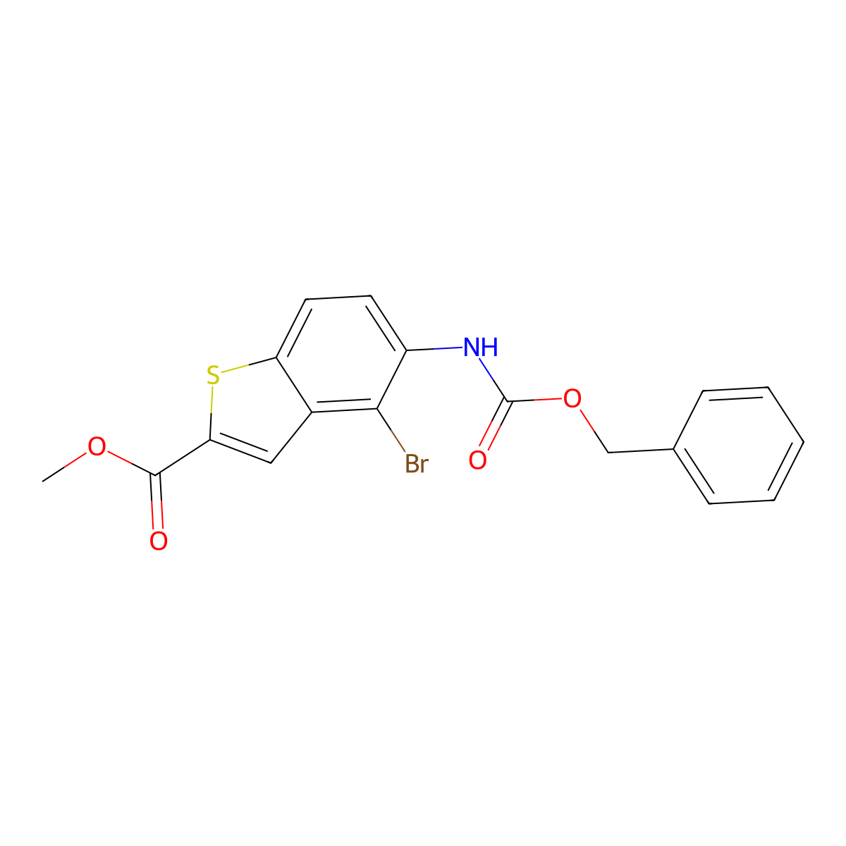 Methyl 5-{[(benzyloxy)carbonyl]amino}-4-bromo-1-benzothiophene-2-carboxylate molecular structure, CAS 2680853-11-4