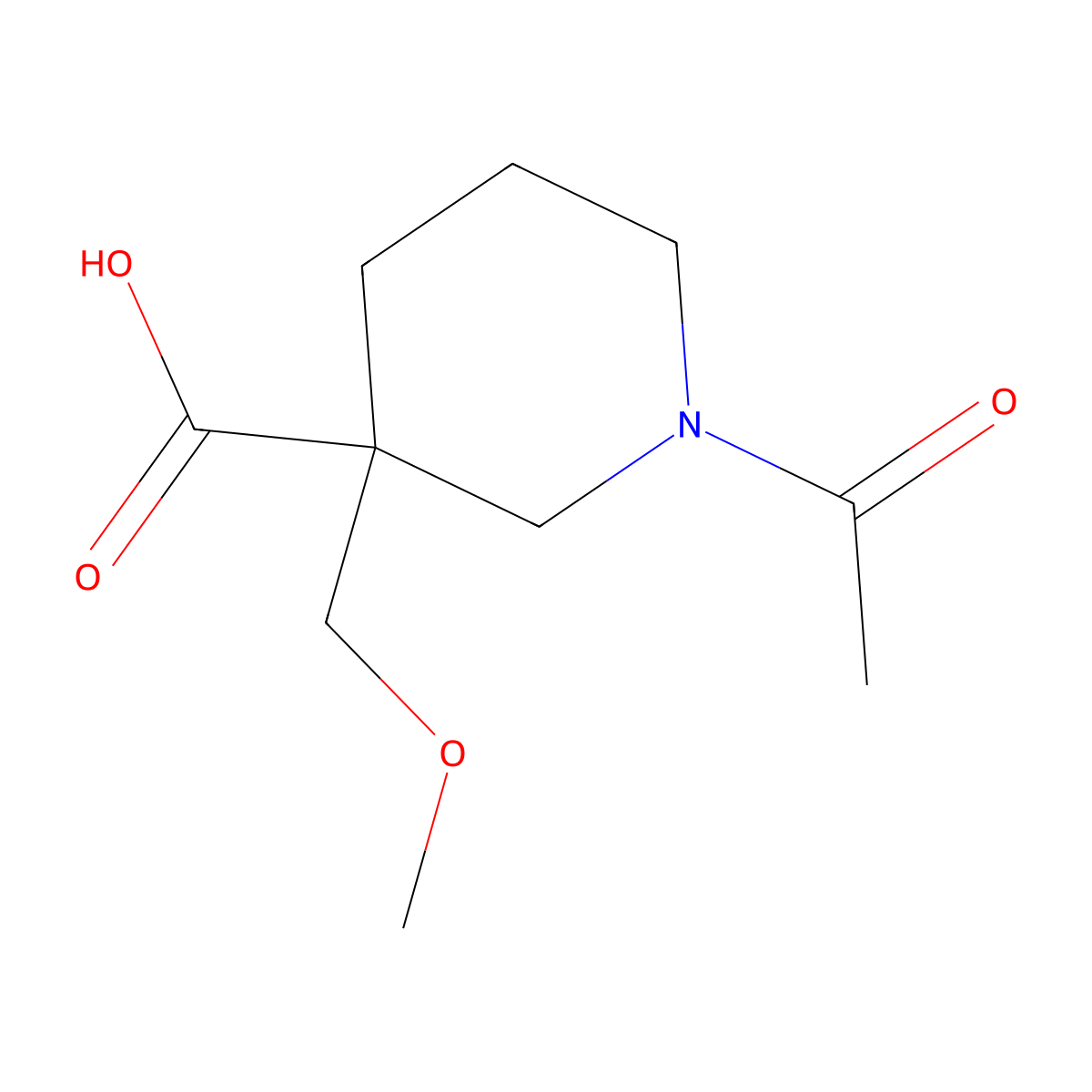 1-Acetyl-3-(methoxymethyl)piperidine-3-carboxylic acid molecular structure, CAS 2680853-29-4