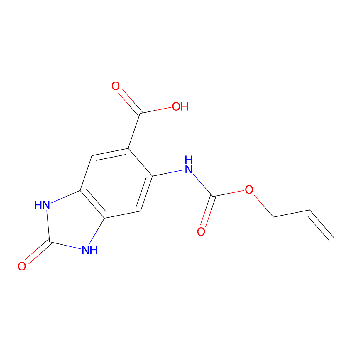2-oxo-6-{[(prop-2-en-1-yloxy)carbonyl]amino}-2,3-dihydro-1H-1,3-benzodiazole-5-carboxylic acid molecular structure, CAS 2680853-30-7