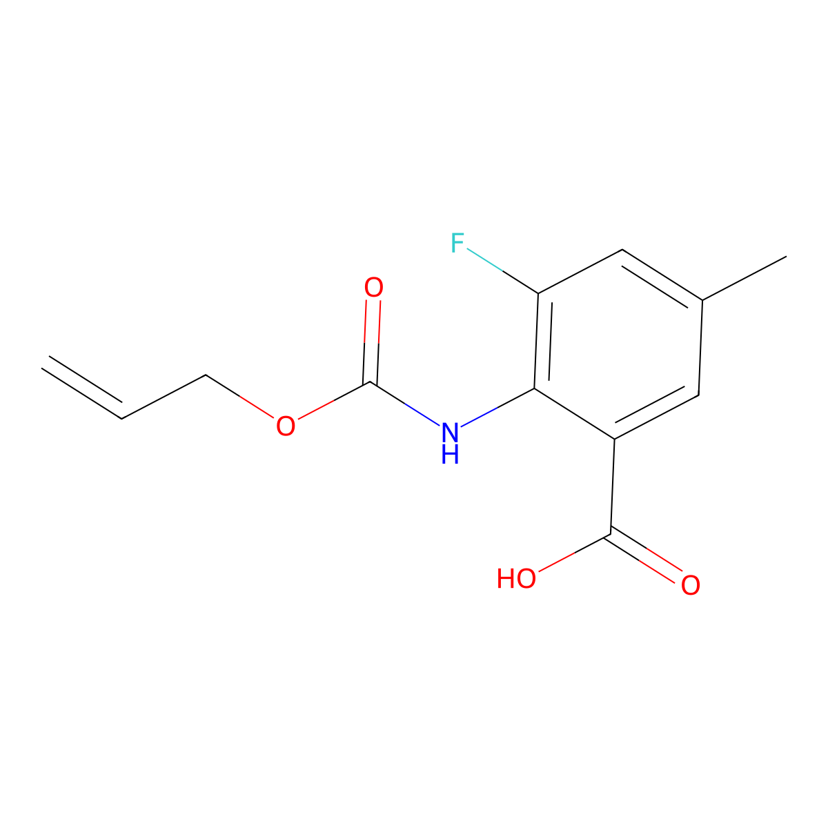 3-Fluoro-5-methyl-2-{[(prop-2-en-1-yloxy)carbonyl]amino}benzoic acid molecular structure, CAS 2680853-46-5