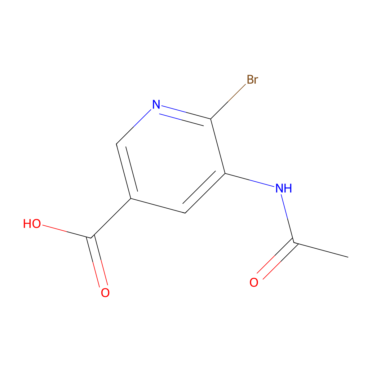 6-Bromo-5-acetamidopyridine-3-carboxylic acid molecular structure, CAS 2680853-49-8