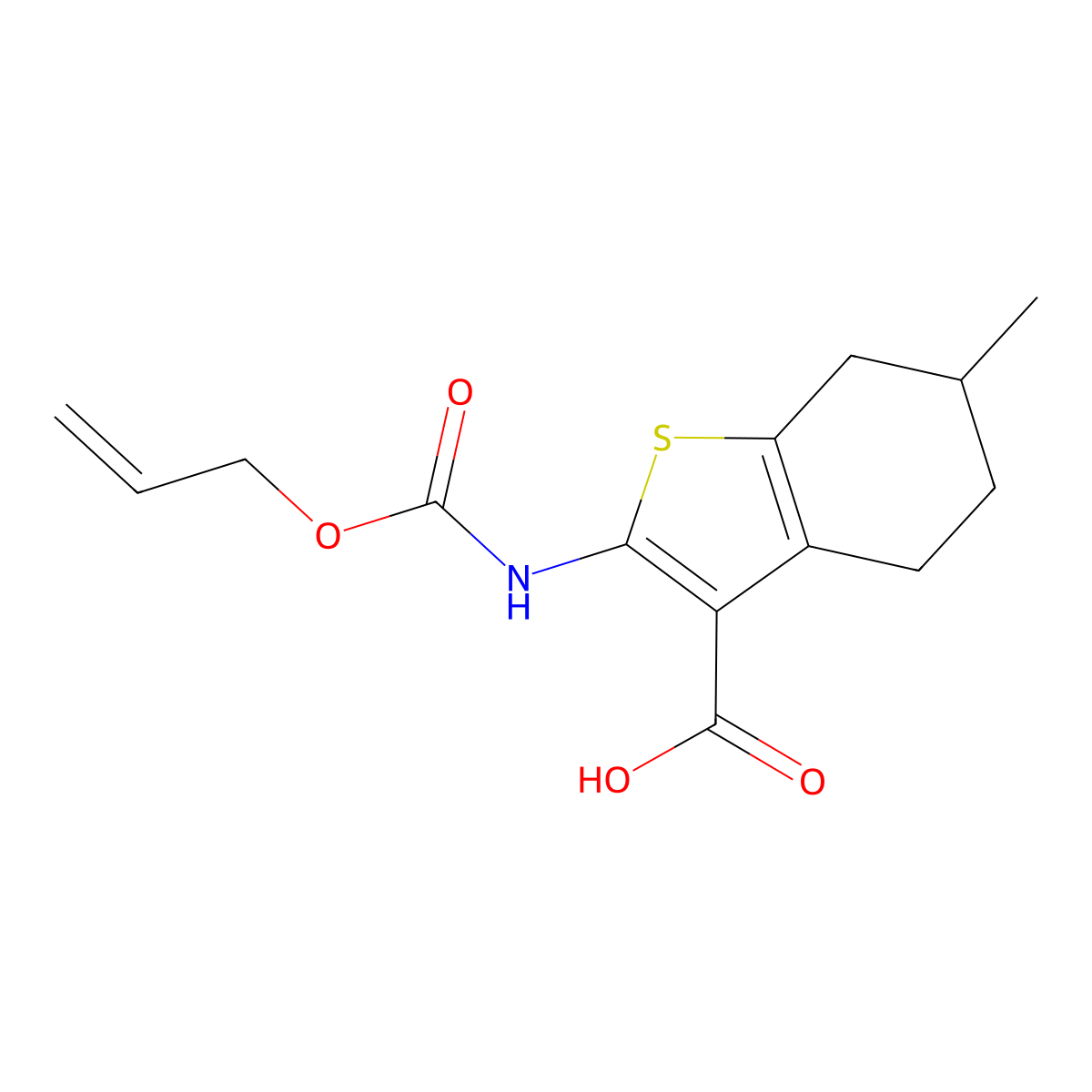 6-Methyl-2-{[(prop-2-en-1-yloxy)carbonyl]amino}-4,5,6,7-tetrahydro-1-benzothiophene-3-carboxylic acid molecular structure, CAS 2680853-53-4
