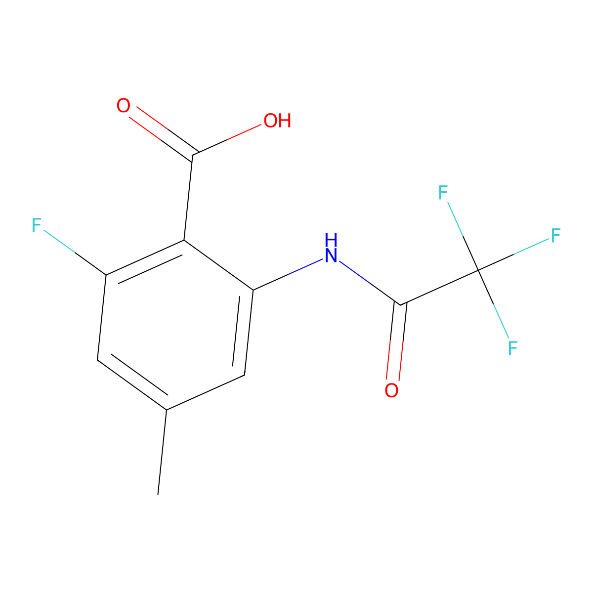 2-Fluoro-4-methyl-6-(2,2,2-trifluoroacetamido)benzoic acid molecular structure, CAS 2680853-58-9