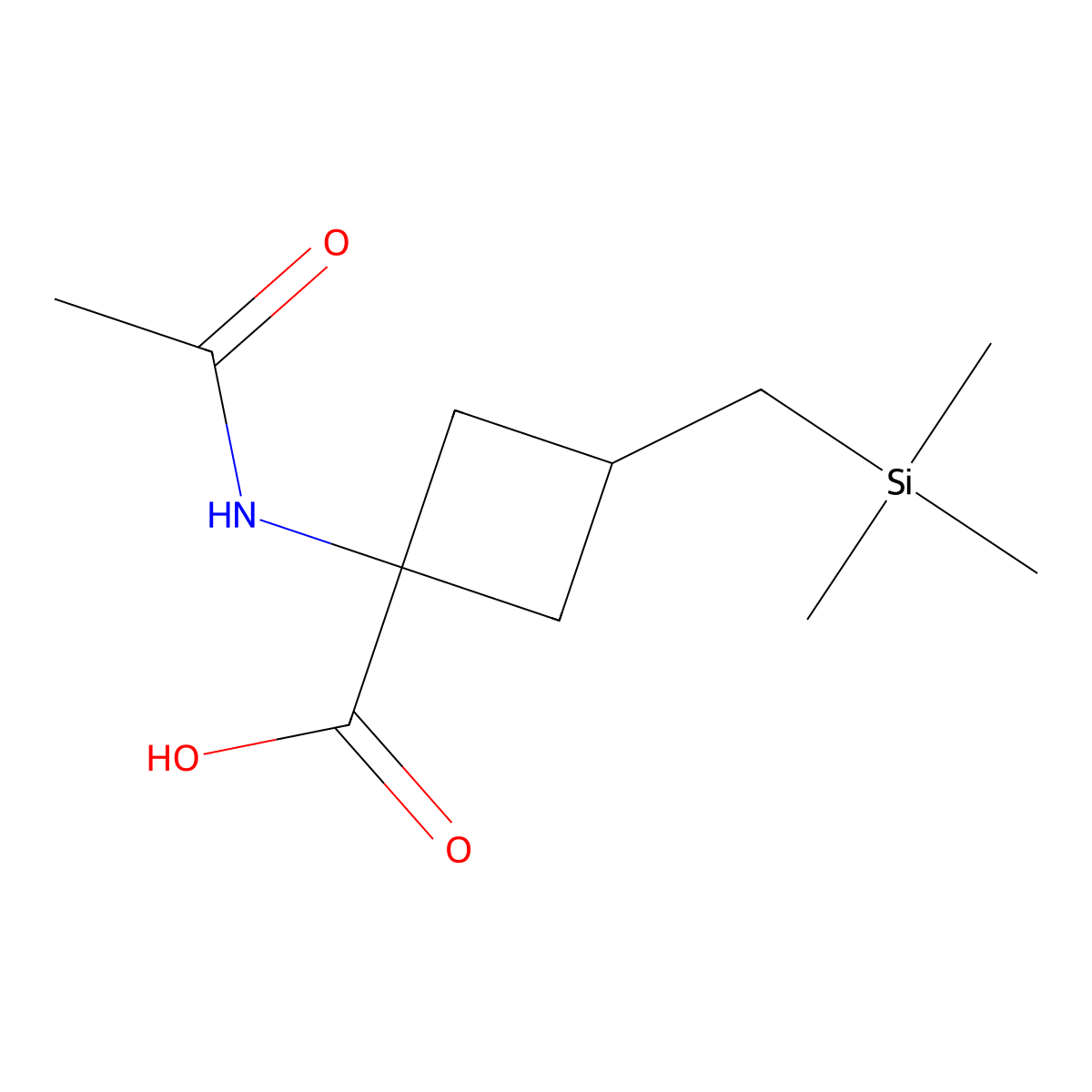 1-Acetamido-3-[(trimethylsilyl)methyl]cyclobutane-1-carboxylic acid molecular structure, CAS 2680853-64-7