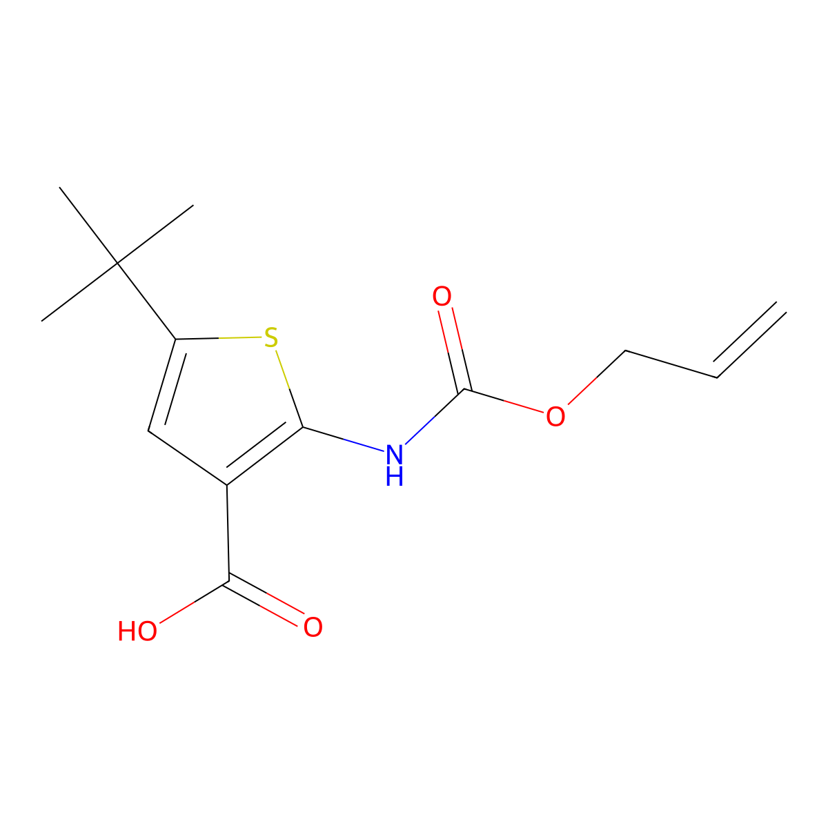 5-Tert-butyl-2-{[(prop-2-en-1-yloxy)carbonyl]amino}thiophene-3-carboxylic acid molecular structure, CAS 2680853-72-7