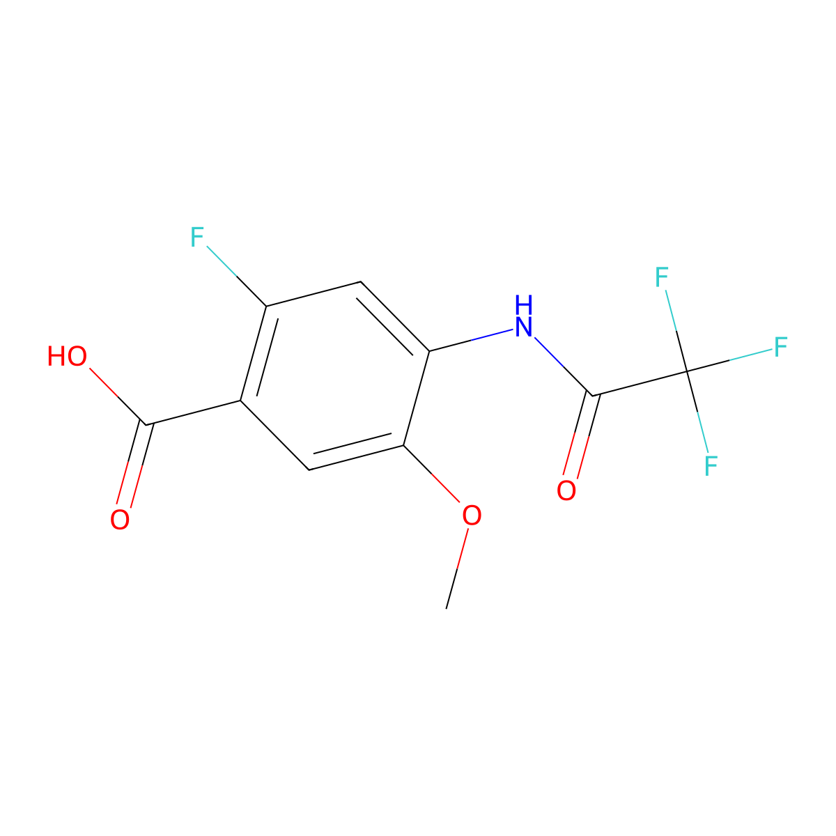 2-Fluoro-5-methoxy-4-(2,2,2-trifluoroacetamido)benzoic acid molecular structure, CAS 2680853-74-9