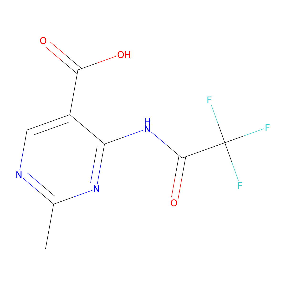 2-Methyl-4-(2,2,2-trifluoroacetamido)pyrimidine-5-carboxylic acid molecular structure, CAS 2680853-75-0